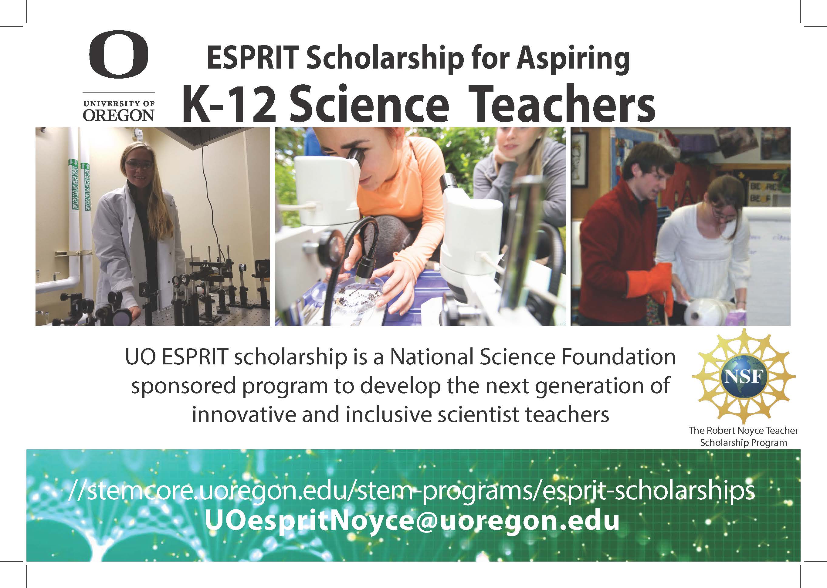 Flier: ESPRIT Scholarship for Aspiring K-12 Science Teachers